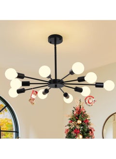 Ganeed Sputnik Chandeliers Black Semi Flush Mount Ceiling Light Fixture, 10-Light Modern Chandelier Height Adjustable Sputnik Light Fixtures for Kitchen Island Living Room Dining Room, E27 Base  - Image 1