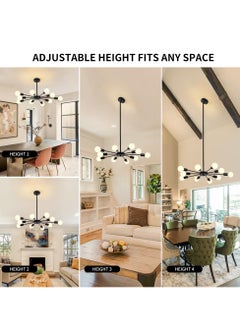 Ganeed Sputnik Chandeliers Black Semi Flush Mount Ceiling Light Fixture, 10-Light Modern Chandelier Height Adjustable Sputnik Light Fixtures for Kitchen Island Living Room Dining Room, E27 Base  - Image 2