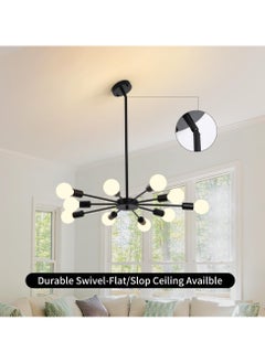 Ganeed Sputnik Chandeliers Black Semi Flush Mount Ceiling Light Fixture, 10-Light Modern Chandelier Height Adjustable Sputnik Light Fixtures for Kitchen Island Living Room Dining Room, E27 Base  - Image 5