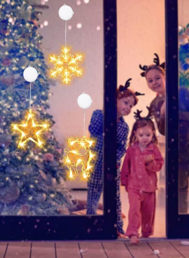 GGOOT Three window lights for New Year, balcony, party, indoor and outdoor decoration, and battery powered snowflake, star, and reindeer shaped suction cup pendant lights for window decoration - Image 2