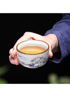 Generic Ru Kiln Teacup Master Cup Individual Single Cup Open Piece Ice Flower Glaze Ceramic Tea Tasting Cup Kung Fu Tea Set Tea Bowl Gift Box-Color:Ru Kiln Moon White Round Melting Cup-grape Collection And Purchase To Get A Tea Towel-Capacity:Other  - Image 4