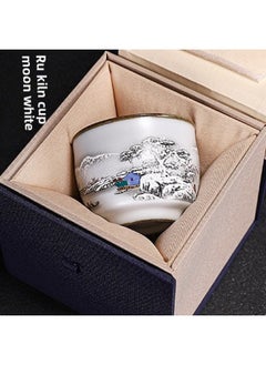 Generic Ru Kiln Teacup Master Cup Individual Single Cup Open Piece Ice Flower Glaze Ceramic Tea Tasting Cup Kung Fu Tea Set Tea Bowl Gift Box-Color:Ru Kiln Moon White Round Melting Cup-grape Collection And Purchase To Get A Tea Towel-Capacity:Other  - Image 2