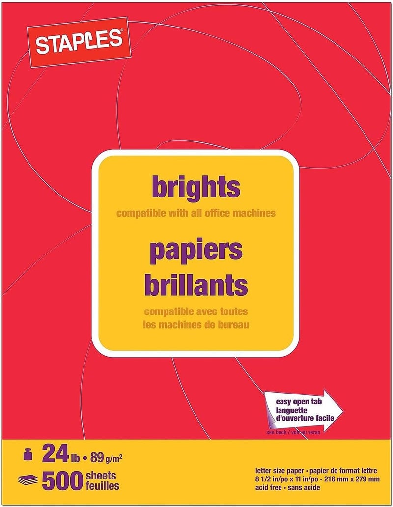 Staples Brights 24 Lb. Colored Paper Red 500/Ream - Image 2