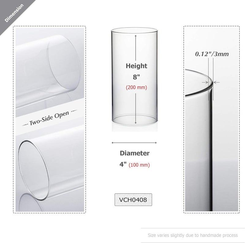 WGVI Hurricane Candle Holder Sleeve, Wide 4", Height 8", 2 Pieces, Clear Glass Cylinder Open Both Ends, Chimney Shade Tube (HST0408_2pc) - Image 2
