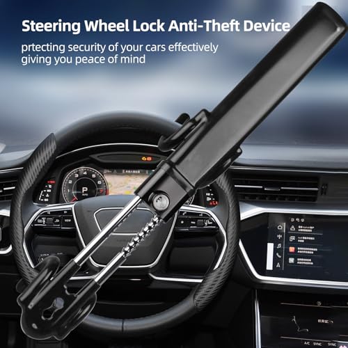NOEAIKE Steering Wheel Lock Heavy Duty AntiTheft Car Device with Double Hooks Design for Enhanced Vehicle ProtectionAdjustable Length Locking with 2 Keys Universal FitBlack - Image 3