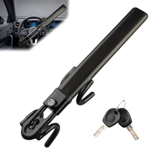 NOEAIKE Steering Wheel Lock Heavy Duty AntiTheft Car Device with Double Hooks Design for Enhanced Vehicle ProtectionAdjustable Length Locking with 2 Keys Universal FitBlack - Image 1