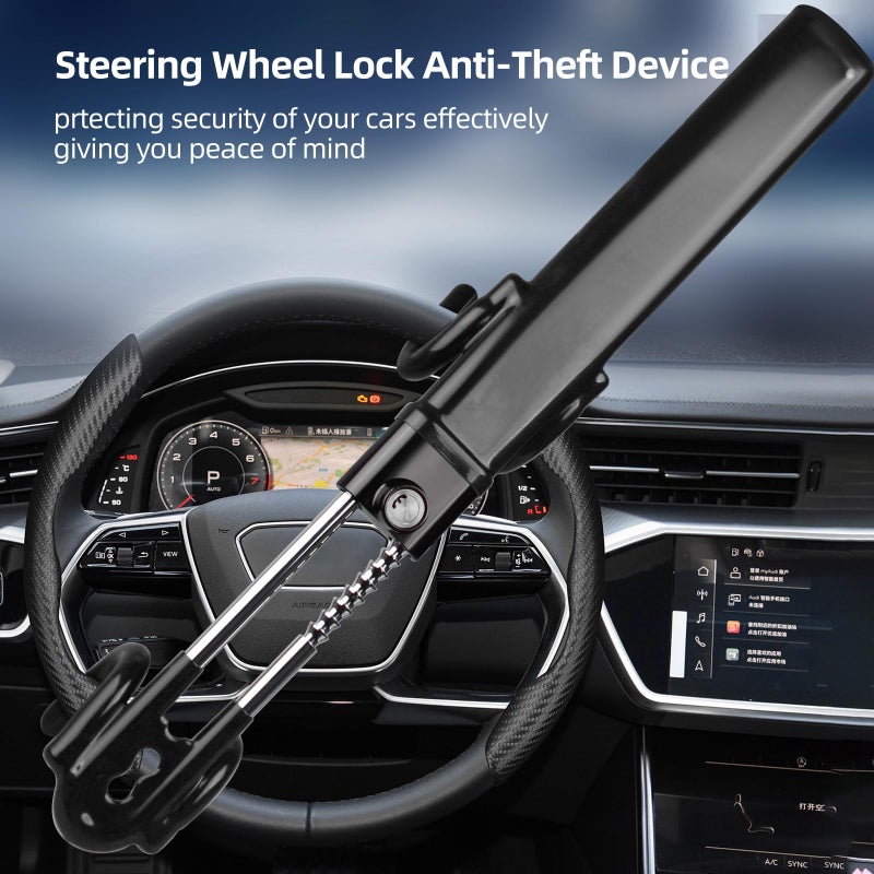NOEAIKE Steering Wheel Lock Heavy Duty AntiTheft Car Device with Double Hooks Design for Enhanced Vehicle ProtectionAdjustable Length Locking with 2 Keys Universal FitBlack - Image 4