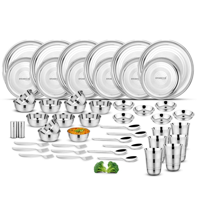 KITCHEN CLUE Heavy Guage Quality Stainless Steel Dinner Set 50 Pieces 100 Food Grade Quality Beautifully Design with Silver Touch Finish Which Makes It Exclusive Highly Durable - Image 1