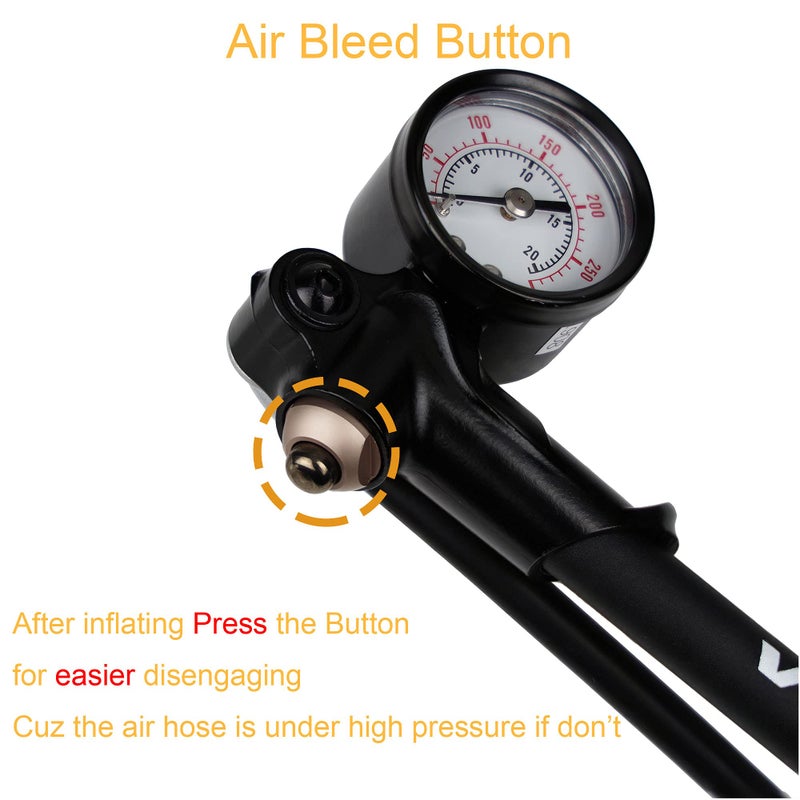 VENZO Bike Bicycle 300 PSI High Pressure Dual Double Face with Gauge Fork Shock Rear Suspension Mini Air Pump for Mountain MTB Downhill Fork - No Air Loss Nozzle - Image 5