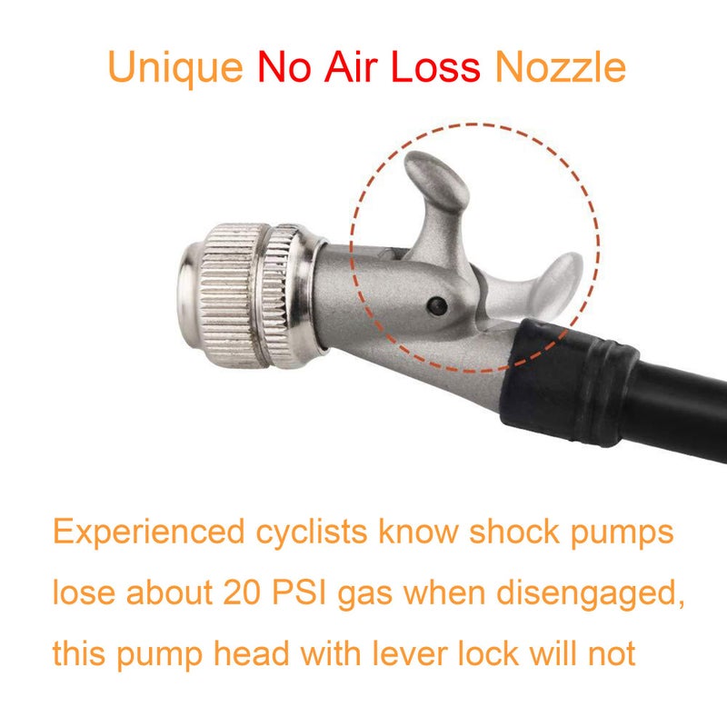 VENZO Bike Bicycle 300 PSI High Pressure Dual Double Face with Gauge Fork Shock Rear Suspension Mini Air Pump for Mountain MTB Downhill Fork - No Air Loss Nozzle - Image 4