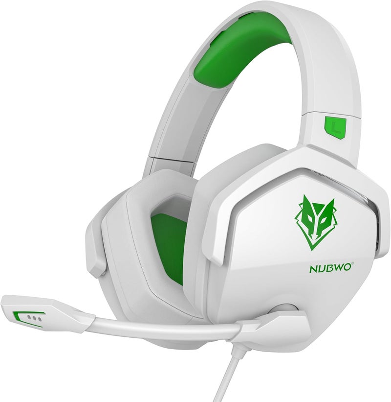 نوبو سماعات ألعاب NUBWO N16 لأجهزة Xbox، PS5، PS4، PC، NS، Mac - سماعات فوق الأذن مع ميكروفون، صوت ستيريو، سماعات سلكية بموصل 3.5 مم (أبيض/أخضر) - Image 1