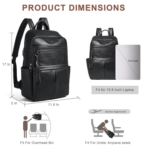 Mroede Leather Laptop Backpack for Women, 15.6" Causal Daypack Backpacks Purse Computer Backpack with Laptop Compartment for Travel Work College Business, Black - Image 3