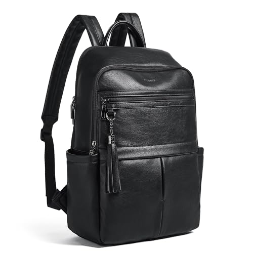 Mroede Leather Laptop Backpack for Women, 15.6" Causal Daypack Backpacks Purse Computer Backpack with Laptop Compartment for Travel Work College Business, Black - Image 1