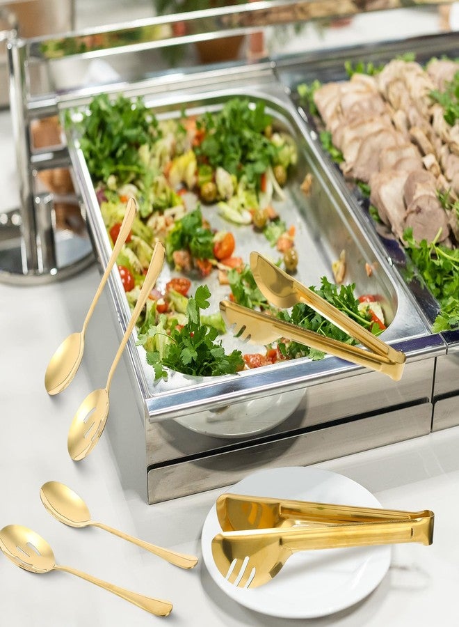 Sabary 36 Pcs Stainless Steel Serving Utensils for Buffet Parties Including 12 Serving Spoons 12 Slotted Spoons 12 Serving Tongs Large Metal Flatware Set for Tanksgiving Catering Banquet(Gold) - Image 3