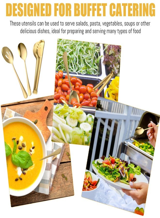 Sabary 36 Pcs Stainless Steel Serving Utensils for Buffet Parties Including 12 Serving Spoons 12 Slotted Spoons 12 Serving Tongs Large Metal Flatware Set for Tanksgiving Catering Banquet(Gold) - Image 4