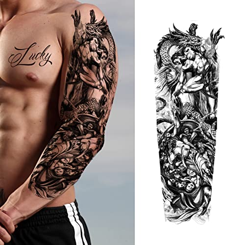 PADOUN Animal Temporary Tattoo Sleeve, 8-Sheet Large Temporary Tattoos Women Full Sleeve Temporary Tattoos, Wolf Lion Tiger Tattoos for Adults Men Waterproof Black - Image 5