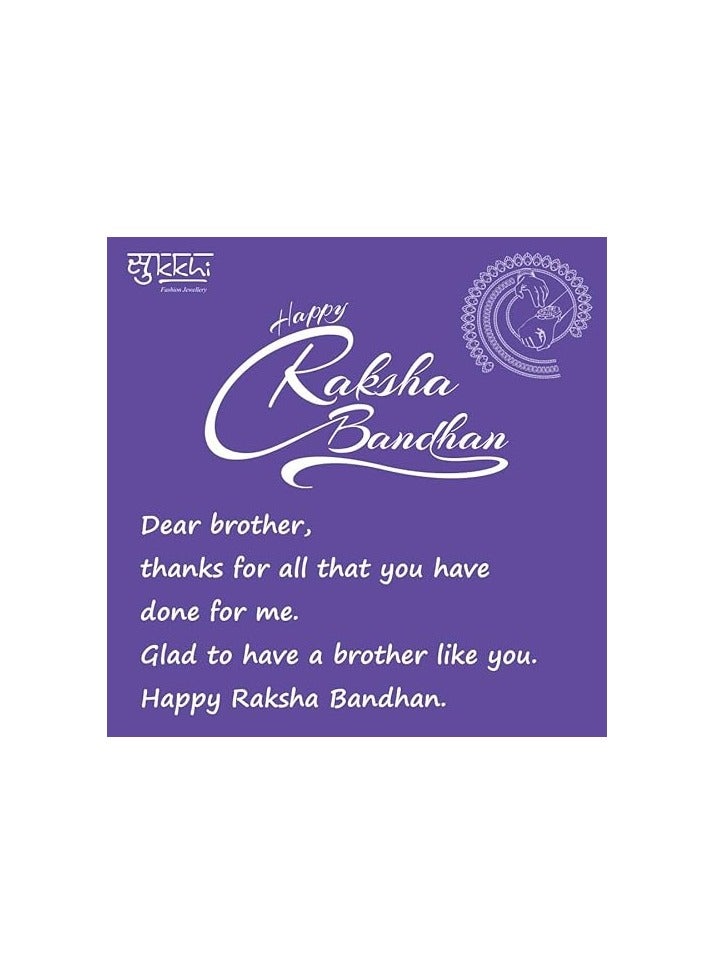 Sukkhi Rakhi Sophisticated Kundan Rakhi Combo & Designer Gold Plated Premium Rakhi for Brother, Roli Chawal & Greeting Card|Rakhi for Bhaiya|Rakhi for MEN|Kundan Rakhi|Rakhi Combo-Set of 2 - Image 3