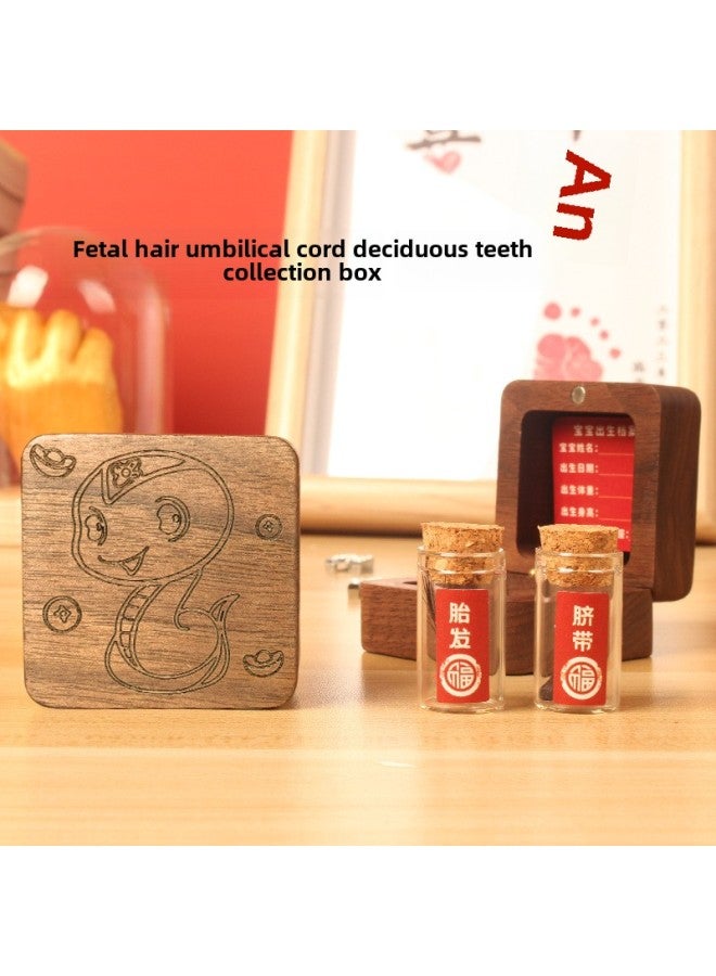 Umbilical Cord Collection Box Fetal Hair Souvenir Making Fetal Hair Preservation Bottle Baby Rabbit Navel Newborn Baby Storage-Specifications:Large Size - Walnut Square Box - Cute Snake - Fetal Hair Bottle With Umbilical Cord Bottle  - Image 2