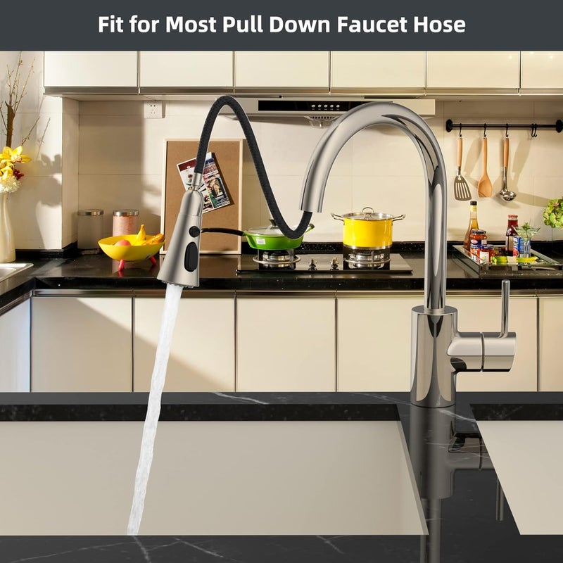 Hibbent 3-Function Pull Down Kitchen Faucet Head Replacement with 12 Adapters, NSF/ANSI/CAN 61 & CUPC Certified Sink Spray Nozzle, Compatible with Moen, Delta, Kohler Faucets, Brushed Nickel - Image 3