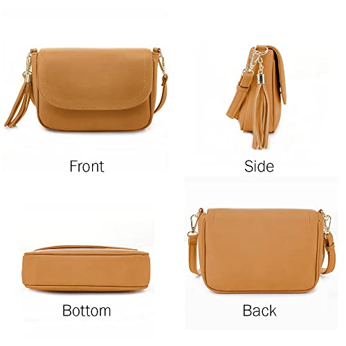 EVVE Small Crossbody Bag for Women Trendy Vegan Leather Flap Saddle Purses with Adjustable Shoulder Strap - Mustard - Image 2