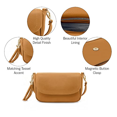 EVVE Small Crossbody Bag for Women Trendy Vegan Leather Flap Saddle Purses with Adjustable Shoulder Strap - Mustard - Image 5