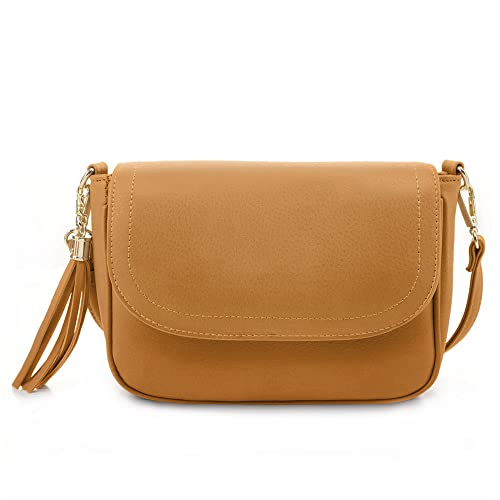 EVVE Small Crossbody Bag for Women Trendy Vegan Leather Flap Saddle Purses with Adjustable Shoulder Strap - Mustard - Image 1