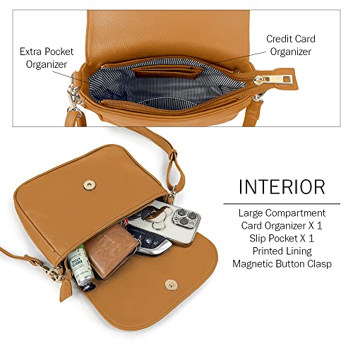 EVVE Small Crossbody Bag for Women Trendy Vegan Leather Flap Saddle Purses with Adjustable Shoulder Strap - Mustard - Image 3