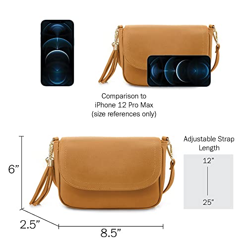 EVVE Small Crossbody Bag for Women Trendy Vegan Leather Flap Saddle Purses with Adjustable Shoulder Strap - Mustard - Image 4