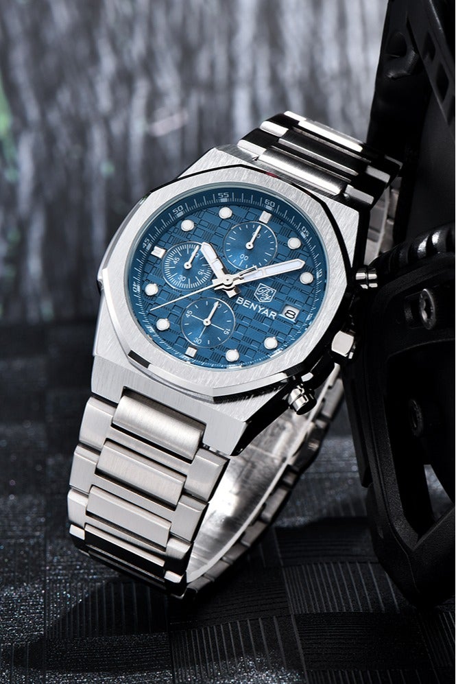 BENYAR Men's Quartz Watches Luxury Stainless Steel Waterproof Wrist Watch for Men Unique Design Sports Casual Watches,Blue - Image 5