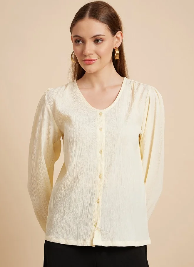MINT STREET Cream Puff Sleeve Shirt Style Top for Women