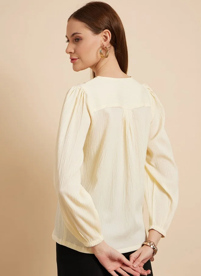 MINT STREET Cream Puff Sleeve Shirt Style Top for Women