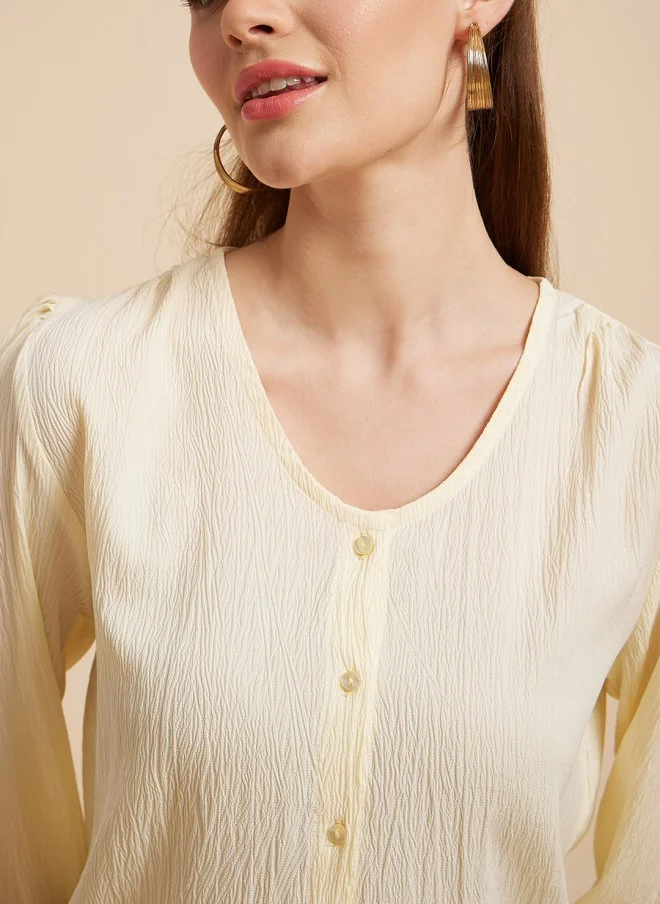 MINT STREET Cream Puff Sleeve Shirt Style Top for Women