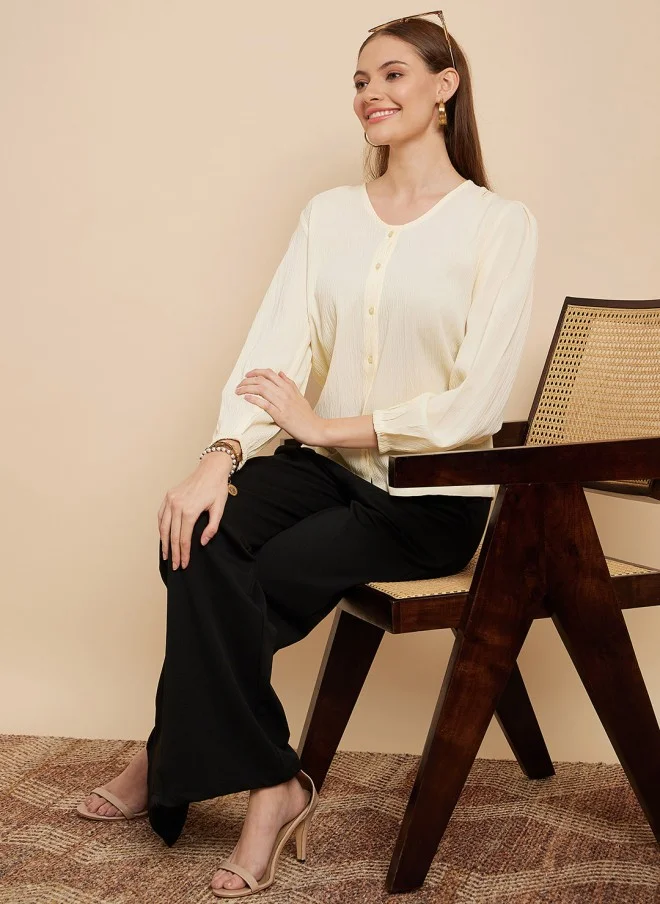 MINT STREET Cream Puff Sleeve Shirt Style Top for Women