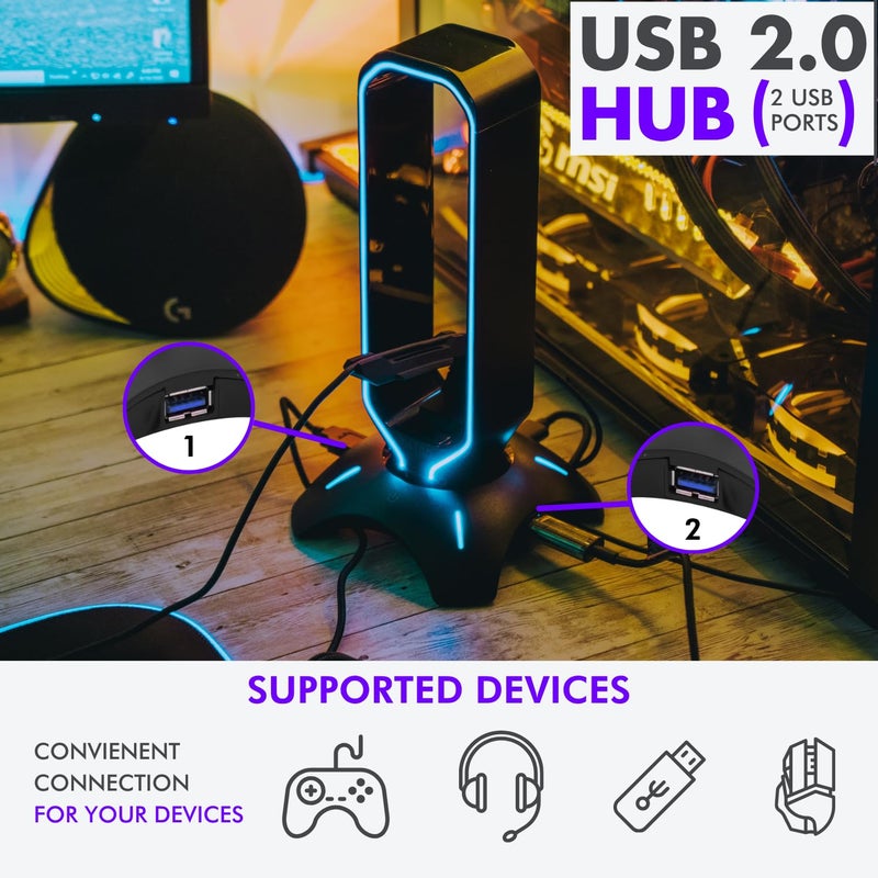 Tilted Nation Gaming Headset Stand | RGB Headphone Stand for Desk with Mouse Bungee and USB Hub (Cool and Clean Setup) Gaming Headset Holder - Perfect Gamer Gift Accessory - Image 3