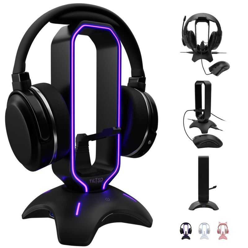 Tilted Nation Gaming Headset Stand | RGB Headphone Stand for Desk with Mouse Bungee and USB Hub (Cool and Clean Setup) Gaming Headset Holder - Perfect Gamer Gift Accessory - Image 1