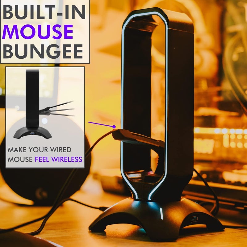 Tilted Nation Gaming Headset Stand | RGB Headphone Stand for Desk with Mouse Bungee and USB Hub (Cool and Clean Setup) Gaming Headset Holder - Perfect Gamer Gift Accessory - Image 5