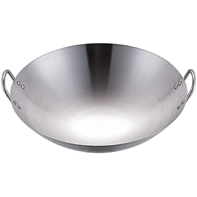 rayihni Stainless Steel Wok Pan Uncoated Chinese Pan Heavy Stainless Steel Wok Skillet Frying Cooking Pan Compatible All Stoves26Cm - Image 1