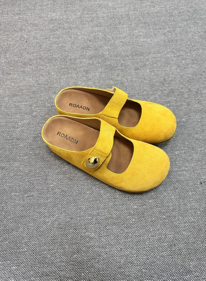 Take Two Women Yellow Suede Buckle Detail Slides
