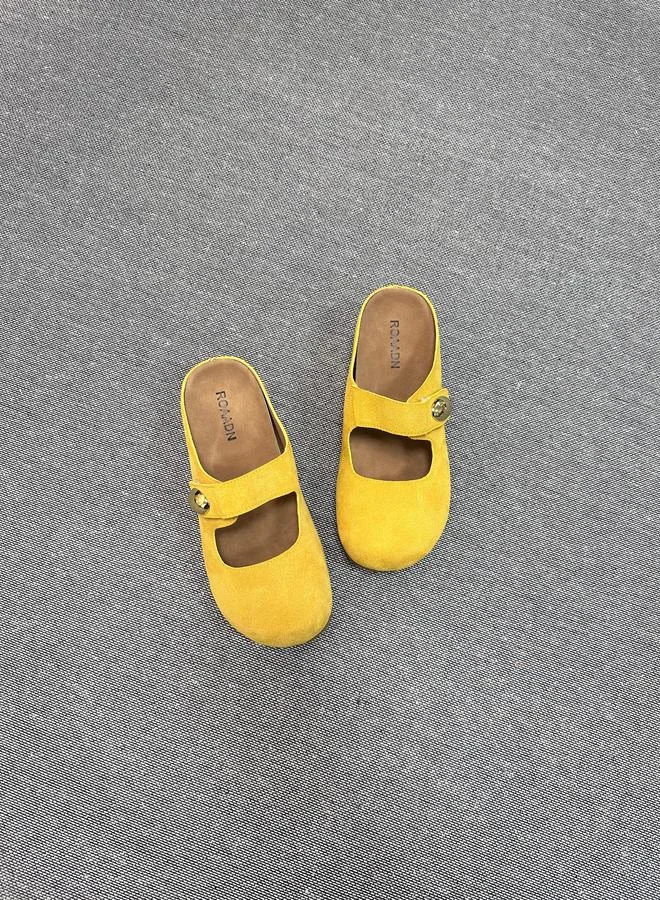 Take Two Women Yellow Suede Buckle Detail Slides