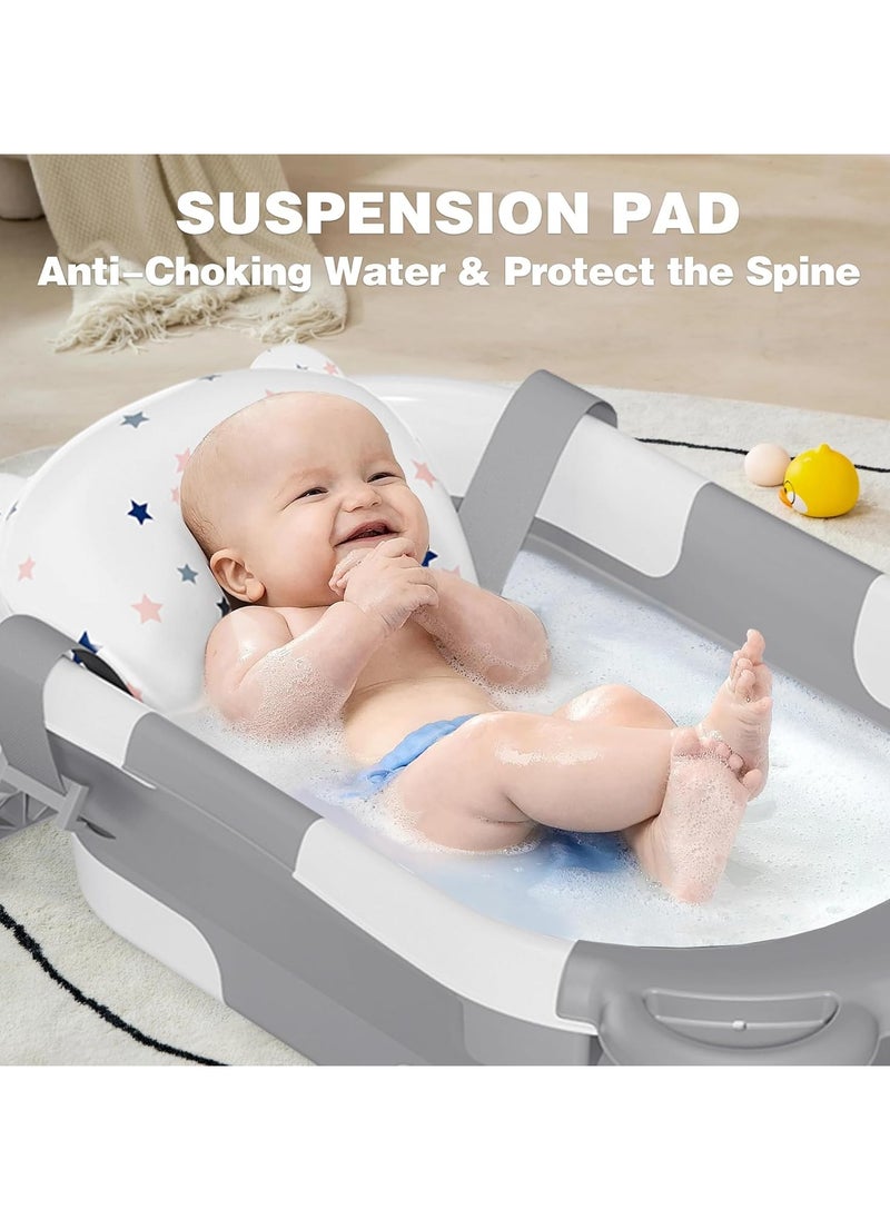 NNEWVANTE Collapsible Baby Bathtub for Newborn with Thermometer & 1 Hooded Towel & 1 Soft Floating Cushion,Portable Travel Bathtub with Drain Hole, Durable Foldable Baby Tubs for Infants to Toddler  - Image 2