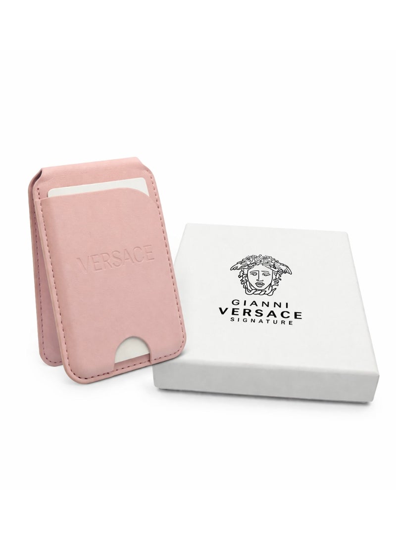 VERSACE Mobile Card Holder Pink – Slim Leather Phone Card Wallet Stick-On Pocket