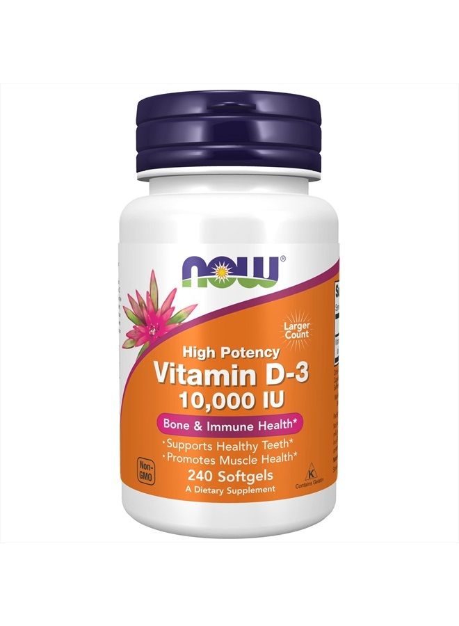 now Supplements, Vitamin D-3 10,000 IU Softgels, Vitamin D, Joint Support, 240 Softgels - Image 1
