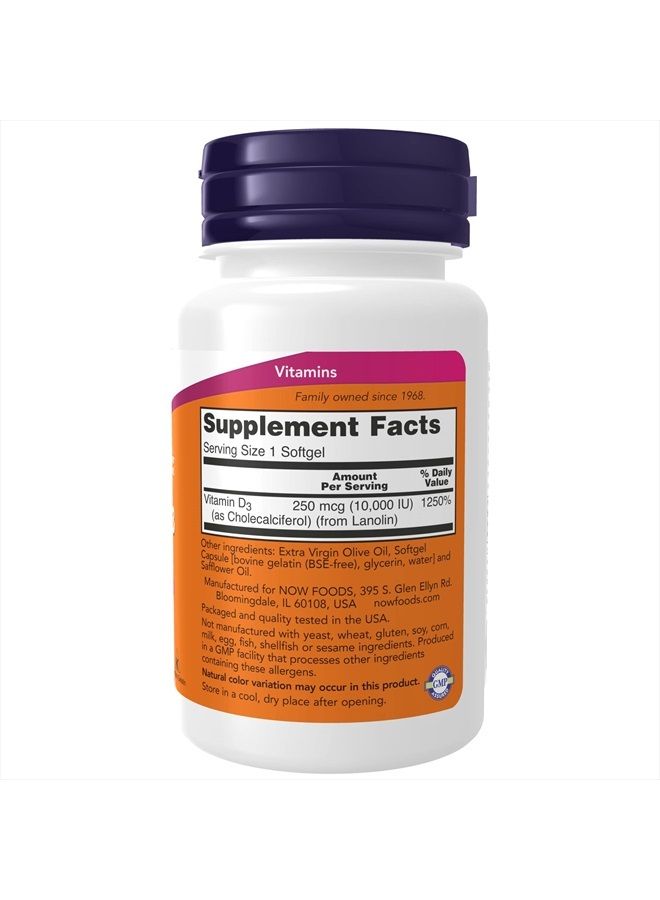 now Supplements, Vitamin D-3 10,000 IU Softgels, Vitamin D, Joint Support, 240 Softgels - Image 2