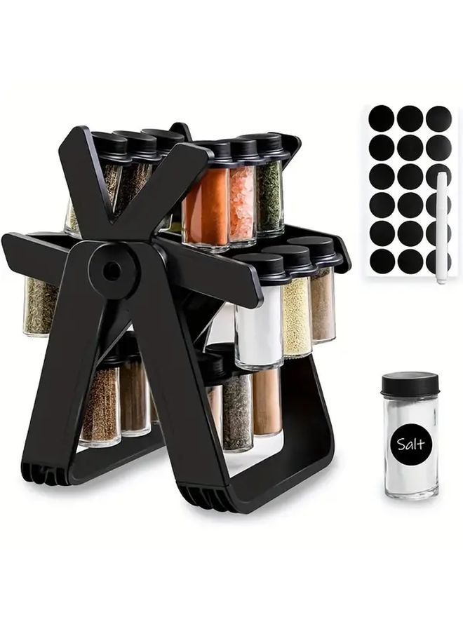 18 Seasoning Bottles And 1 Seasoning Rack 360 Degree Rotating Spice Rack Plastic Kitchen Organizer Moisture Resistant Easy To Use For Home Kitchen - Image 1