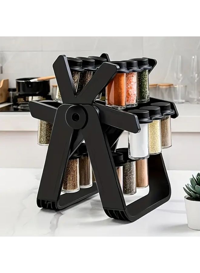 18 Seasoning Bottles And 1 Seasoning Rack 360 Degree Rotating Spice Rack Plastic Kitchen Organizer Moisture Resistant Easy To Use For Home Kitchen - Image 2