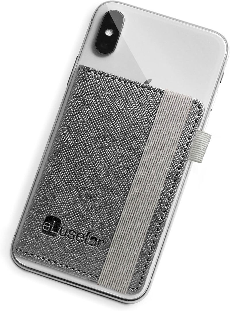 eLusefor Stick-On Phone Wallet for Back of iPhone or Android Case | 6 Sleeve Credit Card Holder - Pocket for Cards, Money & ID - Built-in Stand - Waterproof Material - Travel, Work & Life-Proof - DimGrey - Image 1