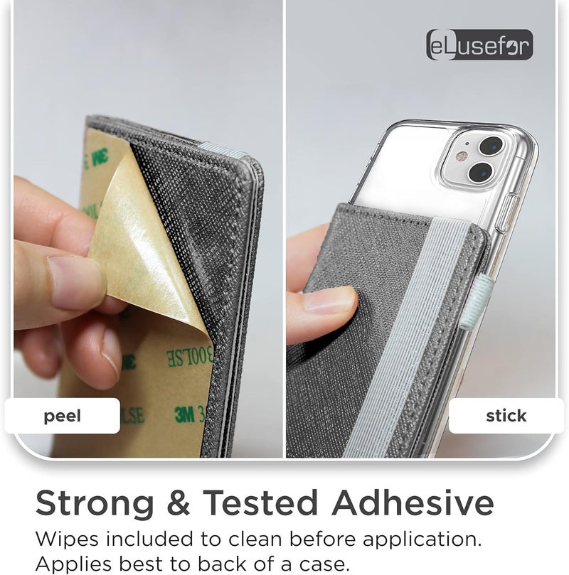 eLusefor Stick-On Phone Wallet for Back of iPhone or Android Case | 6 Sleeve Credit Card Holder - Pocket for Cards, Money & ID - Built-in Stand - Waterproof Material - Travel, Work & Life-Proof - DimGrey - Image 3