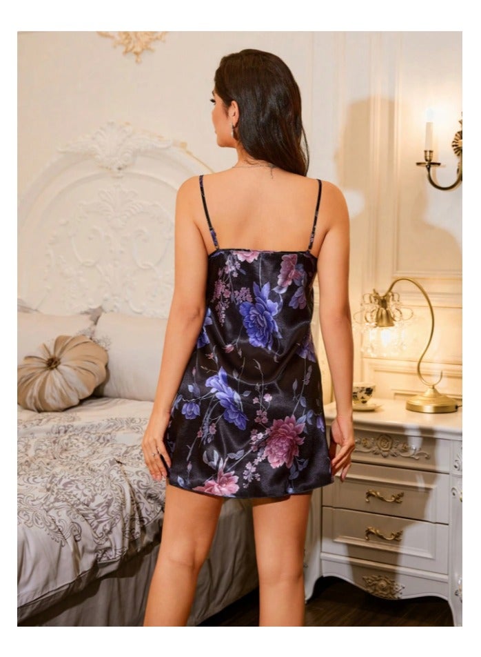 Shein LuxeNights Elegant Middle East Floral Printed Slip Sleep Dress For Women Luxeloungewear ,Vacation  - Image 2