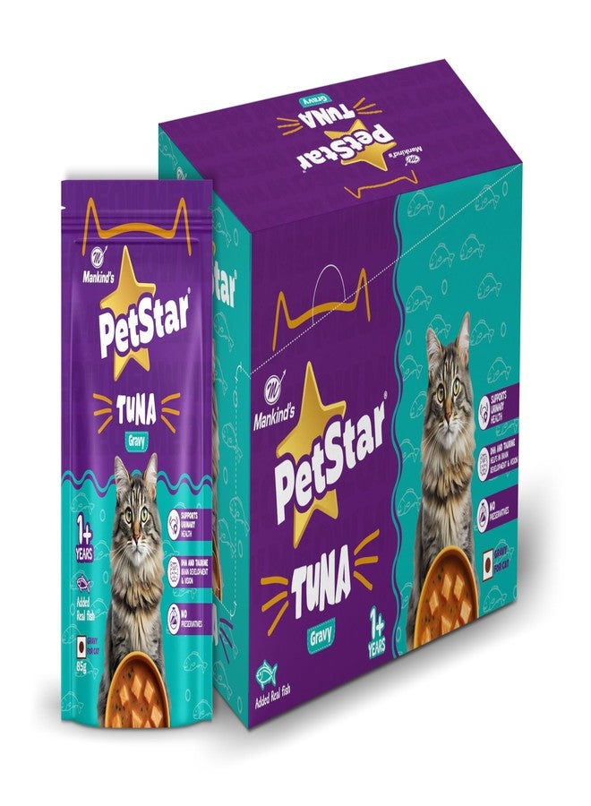 PETSTAR Mankind PetStar Tuna Gravy Wet Cat Food for Adult Cats (1+ Years) | DHA & Taurine Support | 85 g Pouch, Pack of 15