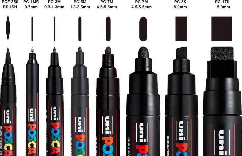 POSCA مجموعةMarkers طلاء أكريليك Uni Posca 8Tip باللون الأسود غير سامة معتمدة من ACMI تتيح لك التلوين على أي سطح مثالية للجرافيتي والفنون الجميلة ومشاريع DIY والمزيد - Image 2